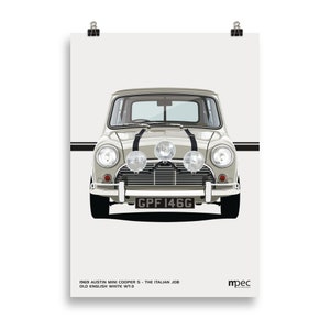 The Italian Job White 1969 Austin Mini Cooper S Portrait Poster 50cm x 70cm