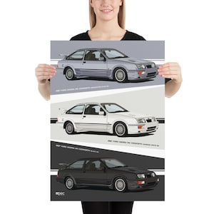 Combined Illustration Ford Sierra RS Cosworths Portrait Poster 50cm x 70cm
