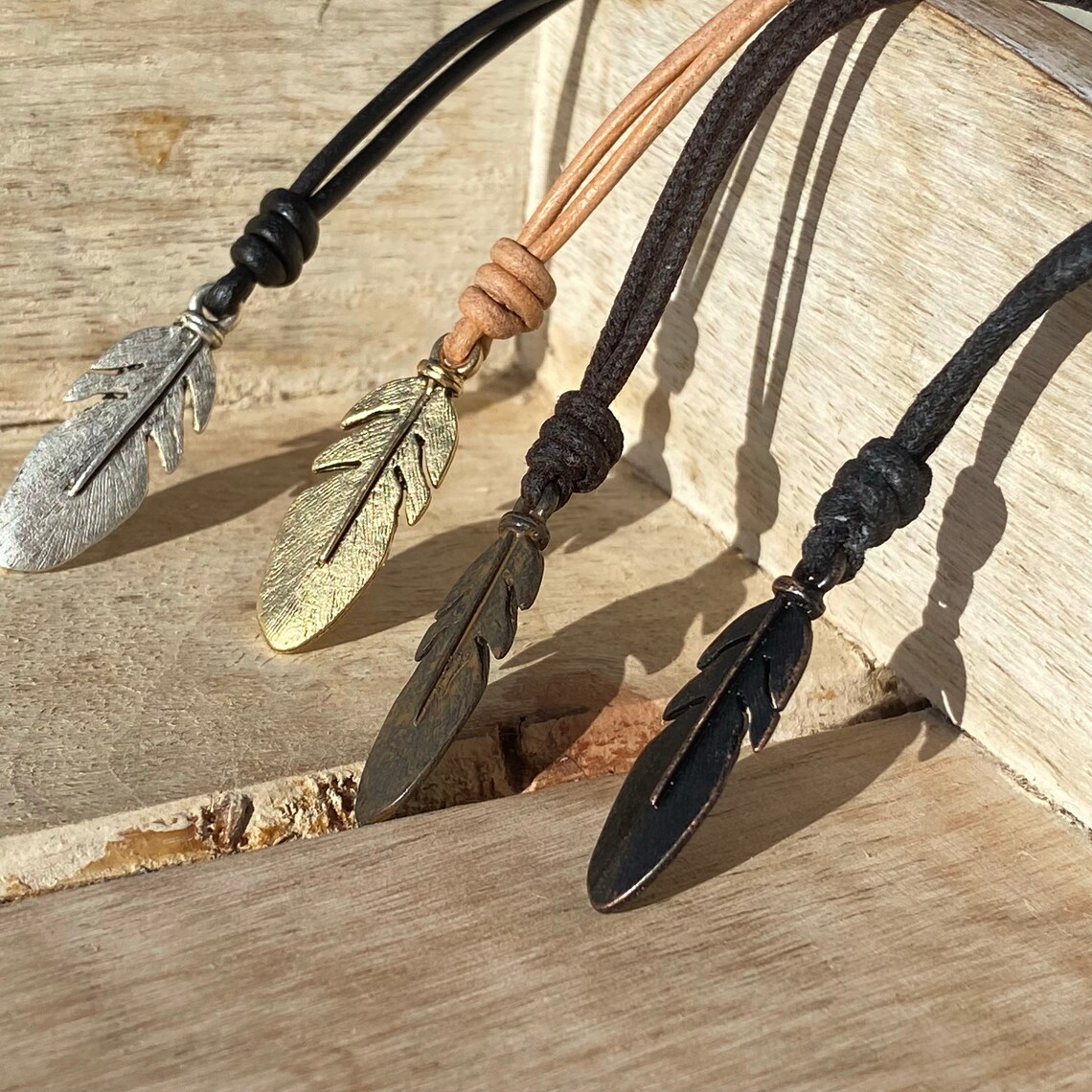 Feather Necklace Gold Feather Pendant Native American Etsy
