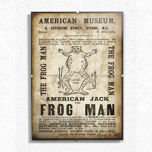 American Jack the Frog Man, Frog Man Carnival Print, Frog Man Print, Monstres américains, Mermaid Man Print, Impressions vieillies, Affiches vieillies