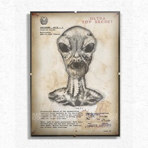 Wright Patterson Alien Print, Vintage-Inspired Extraterrestrial Art, Sci-Fi Enthusiast Gift, Unique UFO and Alien Decor