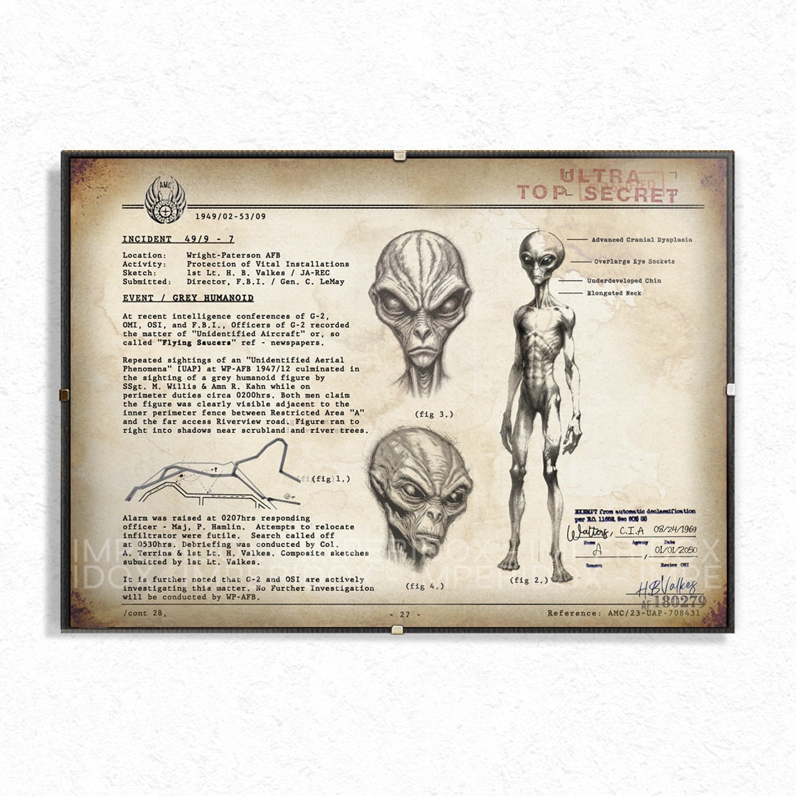 Wright Patterson Grey Alien Artwork Handmade