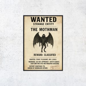 Mothman Art Print – Cryptid Wall Art – Paranormal Creature Poster – Gothic Dark Academia Decor – Urban Legend Illustration