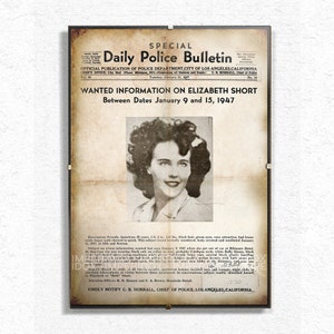 Affiche Dahlia noir| Elizabeth courte affiche de police | Affiche de police de reproduction âgée