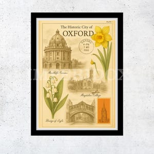 Oxford Print – Vintage City Illustration, Historic Architecture Wall Art, Oxford University & Skyline Home Décor