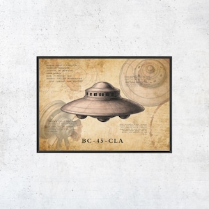 UFO Art Print – Alien Spaceship Poster – Retro Sci-Fi Wall Art – Extraterrestrial Illustration – Space Mystery Home Decor
