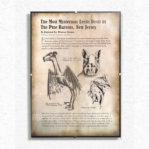 Jersey Devil Print, Jersey Devil Aged Reproduction Print, Impression de créature mythique, Impression de monstre mythique