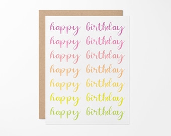 Rainbow Script Birthday Card // Minimalist Birthday Card // Happy Birthday Greeting Card // Rainbow Pride Birthday Card // Blank Cards