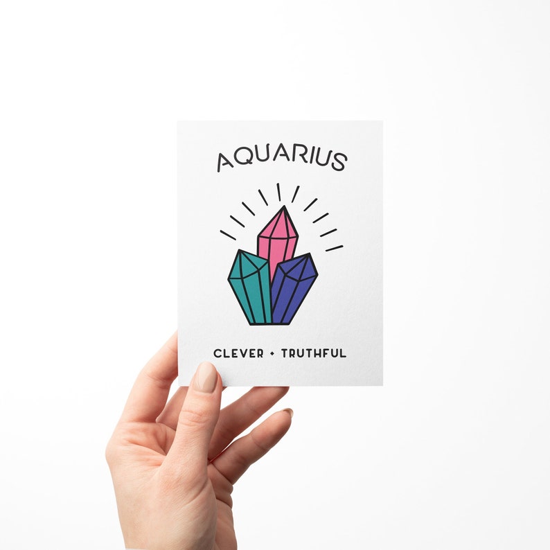 Aquarius Zodiac Gemstone Greeting Card // Aquarius Card // Aquarius Birthday // Aquarius Party // Aquarius Zodiac Birthday Cards image 2