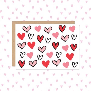 Mini carte de vœux Hearts Valentine // Carte de la Saint-Valentin // Carte de Saint-Valentin mignonne // Carte Valentines // Carte coeurs roses // Mini carte