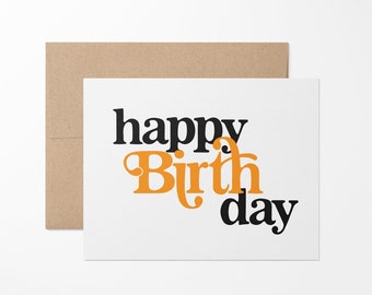 Birthday card // Simple birthday card // Minimalist birthday card // Happy Birthday Card // Orange birthday card // Blank birthday card