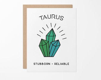 Taurus Zodiac Gemstone Greeting Card // Taurus Card // Taurus Birthday Card // Taurus // Taurus Party Card // Zodiac Birthday Card