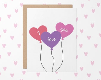 Heart Balloon Greeting Card // Valentine Card // Valentines Card // Valentine's Day Card // Valentine's Day Card // Cute Valentine's Card