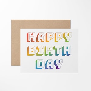 Rainbow Happy Birthday Card // Minimalist Birthday Card // Happy Birthday Greeting // Rainbow Pride Birthday Card // Blank Birthday Card