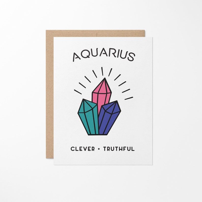 Aquarius Zodiac Gemstone Greeting Card // Aquarius Card // Aquarius Birthday // Aquarius Party // Aquarius Zodiac Birthday Cards image 1
