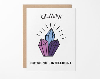 Gemini Zodiac Gemstone Greeting Card // Gemini Card // Gemini Birthday // Gemini Card // Gemini Party Card // Gemini Zodiac Birthday Card