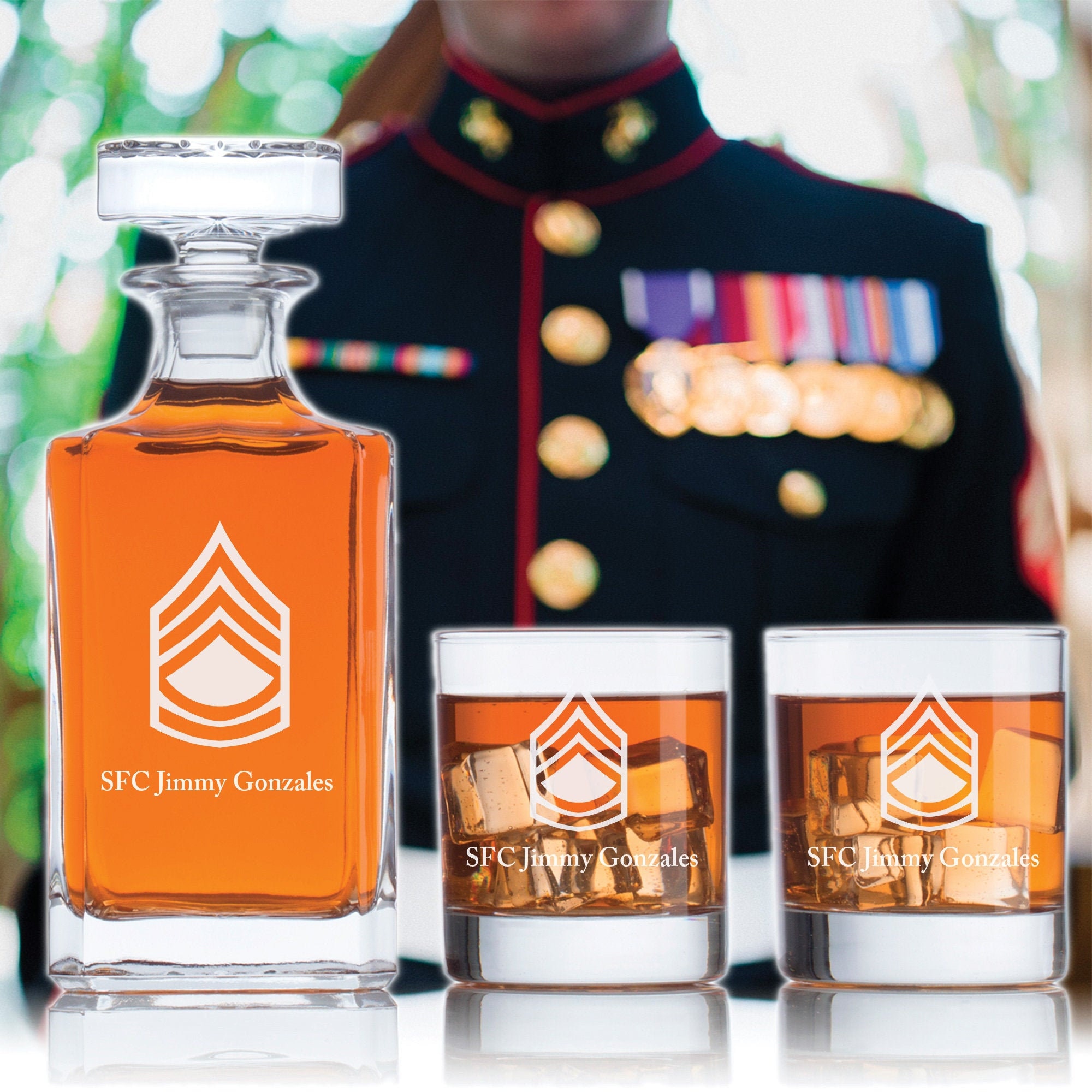 Personalized ARMY Rank Military Decanter Set Military Gifts Military
