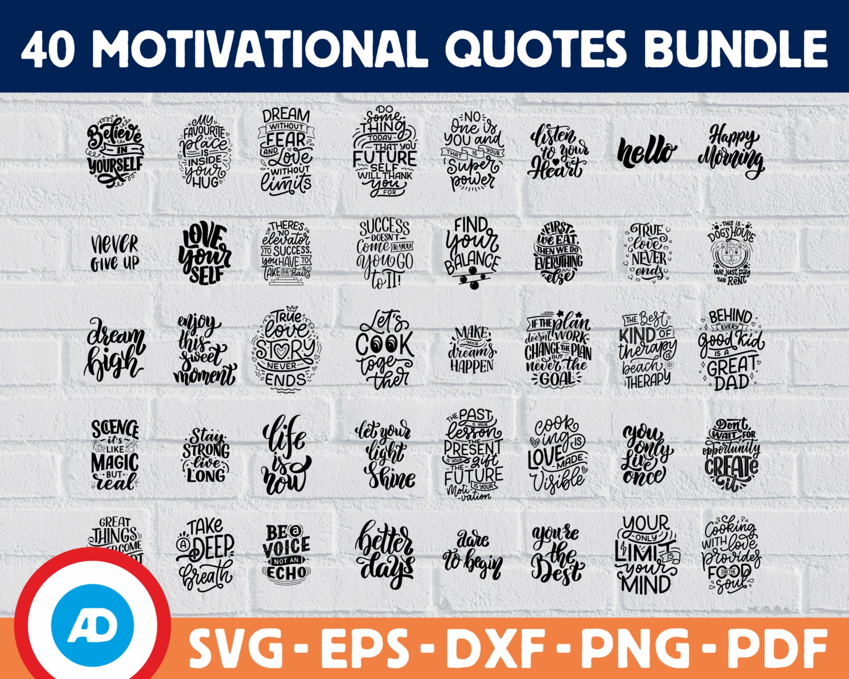 Art & Collectibles Clip Art for Silhouette 40 Inspirational Quotes SVG ...