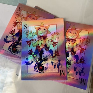 Maan en zon kaart HOLOGRAFISCHE sticker | Schattig | Beveiligingsinbreuk | Vijf nachten bij Freddy's | Zonnedruppel | Maandruppel