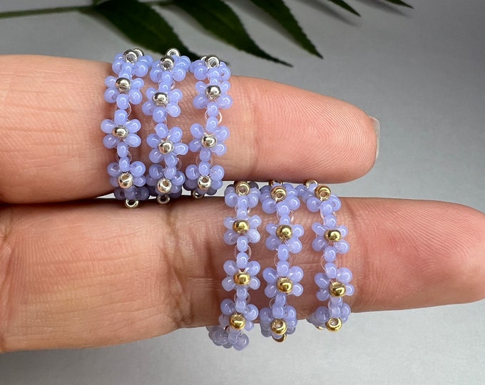 Beaded Flower Rings Stackable Rings Etsy