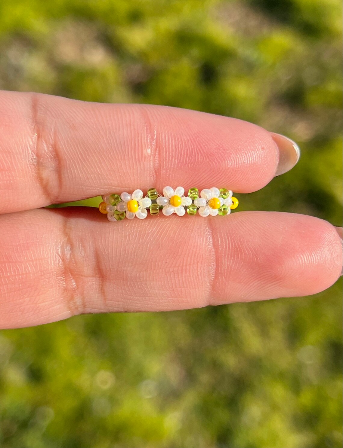 Daisy Bead Ring Beaded Flower Rings Dainty Ring Daisy Ring Etsy