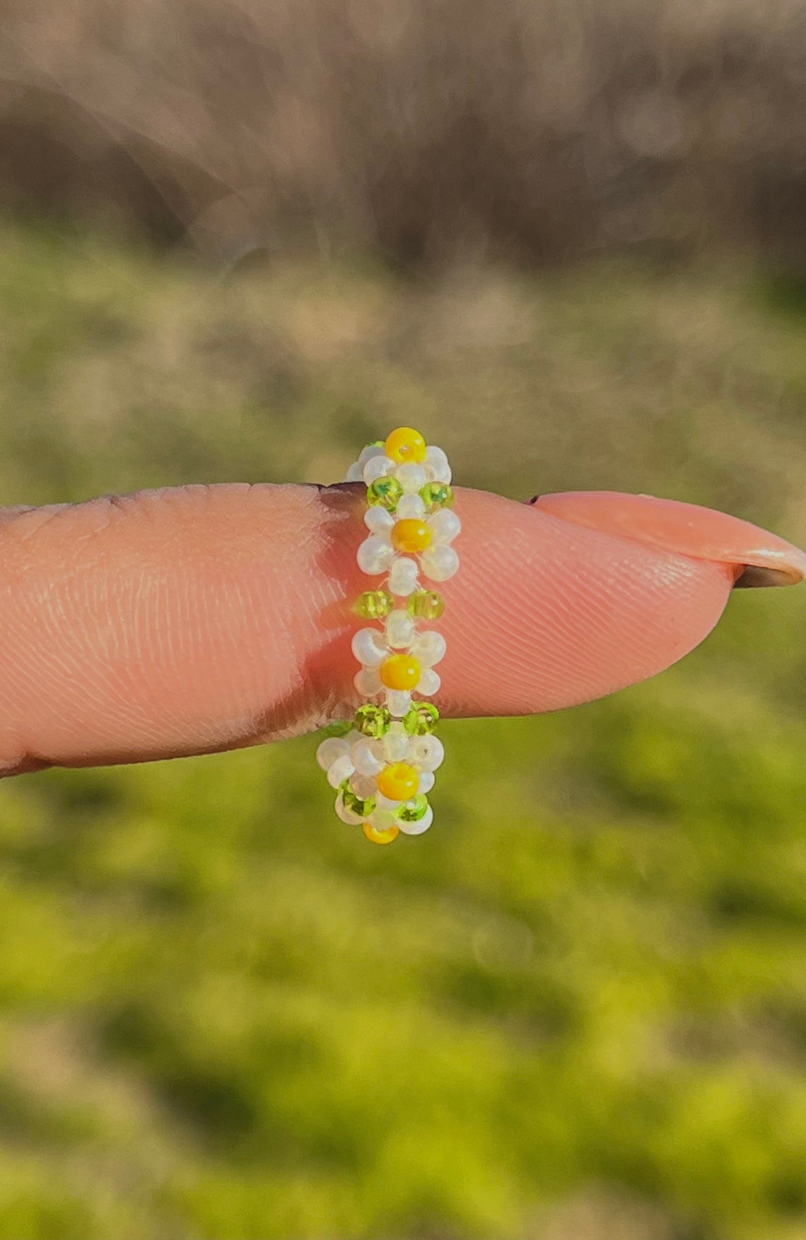 Daisy Bead Ring Beaded Flower Rings Dainty Ring Daisy Ring Etsy