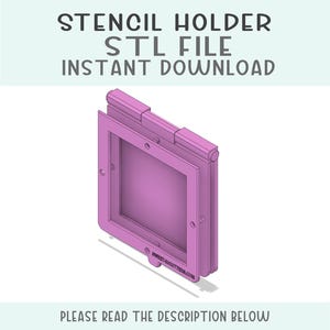 Puede incluir: Un soporte para plantillas de plástico rosa impreso en 3D. El soporte está diseñado para sujetar una plantilla en su lugar para pintar u otras manualidades. El archivo STL de este diseño está disponible para descarga instantánea.