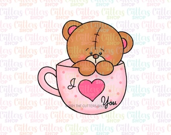 Cup Bear Cookie Cutter, Bear valentines cookie cutter, Mug Cookie cutter, Valentines cookie cutter