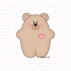 May include: A brown bear-shaped cookie cutter with a pink heart on its chest. The bear has blush-colored cheeks, small black eyes, and a black nose. The text "S44C12026" is at the bottom.