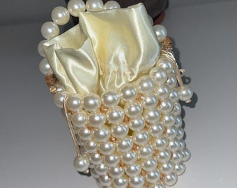 Faux Pearl Bucket Bag – Handmade Party Clutch, Bridal Handbag