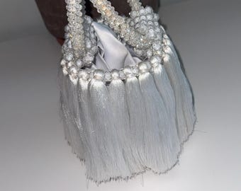 Handmade White Beaded Fringe Bag | Glam Bridal Clutch