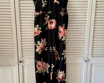 Vintage Floral Jumpsuit: Band of Gypsies Wide Leg Romper, Ruched Sweetheart Neckline
