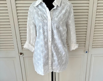 Vintage women’s  cotton classic white shirt , Coldwater Creek size L, 3/4 sleeves