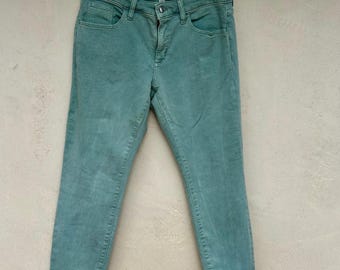 Vaqueros ajustados vintage verde azulado, hasta los tobillos, talla 10