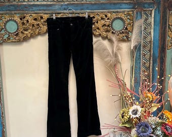 Pantalones de terciopelo negro 7 for all Mankind, talla vintage 30, entrepierna larga, pierna ligeramente acampanada, pantalones elegantes de lujo para mujer, de día a noche.