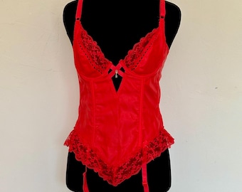 Lencería sexy tipo corsé de peluche rojo, con ballenas y ligas, talla S, fabricado en Europa.