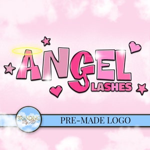 Lash Logo Beauty Logo Hair Logo Custom Logo Premade Logo Glossy Cartoon Pink Clouds Halo Angel Gangster Funky Groovy Premium Logo
