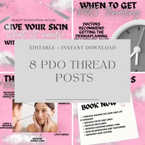 8 plantillas de estética rosa PDO Threadlift Threadlift Plantillas de Instagram listas para usar con Canva para profesionales de la estética