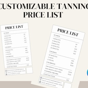 Editable Tanning Salon Price List Template: Create a Professional and Customized Menu for Your Salon Services, Edit Free With Canva