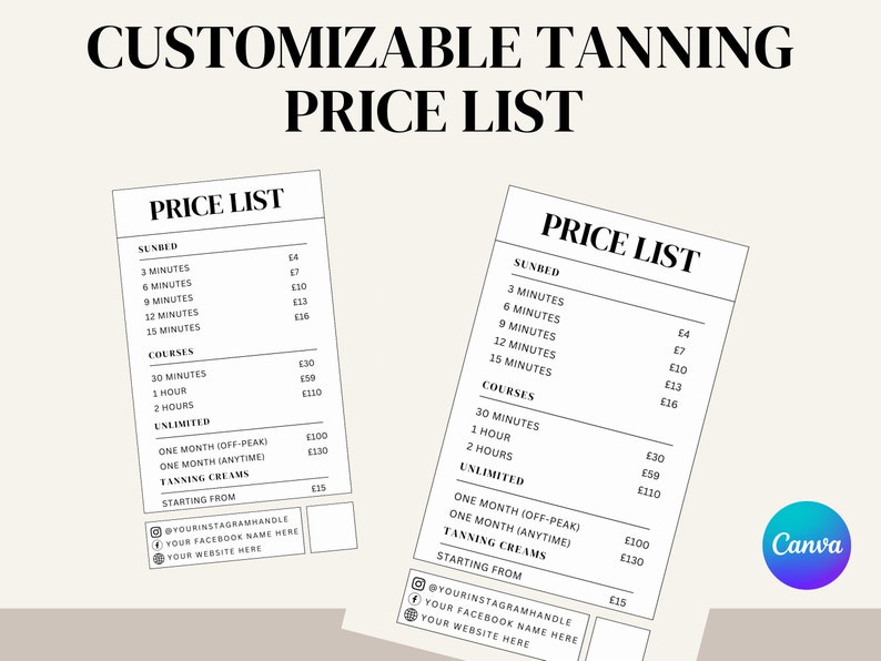 Editable Tanning Salon Price List Template Create a Professional and