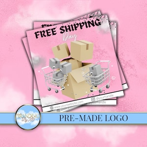 Dag van gratis verzending Roze Canva-sjabloon Roze Gothic, Instagram-verzendpostsjabloon Sociale flyer voor gratis verzending Bestelling verzonden