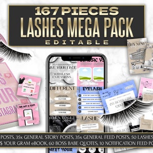 Lashes MEGA PACK 167 Pieces of Content | BOSS Your Gram eBook | 50 Hashtags | Perfect for Lash Technicians