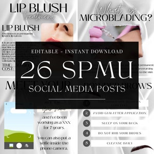 26 White SPMU Semi Permanent Makeup Artists, Powder Brows, Lip Blush,  Microblading Templates Instagram Templates Ready To Use With Canva
