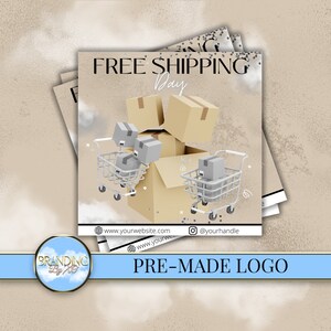 Dag van gratis verzending Beige Canva-sjabloon Tan Glam, Instagram-verzendingspostsjabloon Sociale flyer voor gratis verzending Bestelling verzonden zandkleur