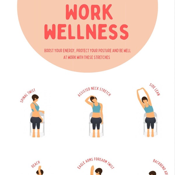 Work Wellness Poster Desk Yoga Stretches digital download