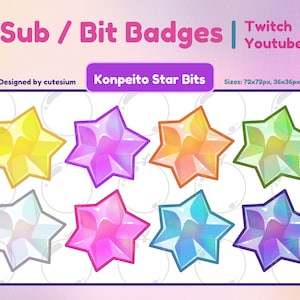 Twitch Sub Badges / Konpeito / Star Candy / Bit Badges / Emote / Mario Galaxy / Cute / Kawaii / Streamer / Pastel / Youtube / Discord / Sub