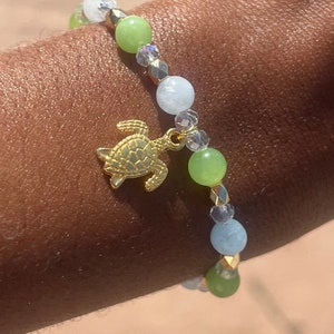 Summer Glass Beaded Bracelet with Turtle Charm- Women's and Girls' Jewelry