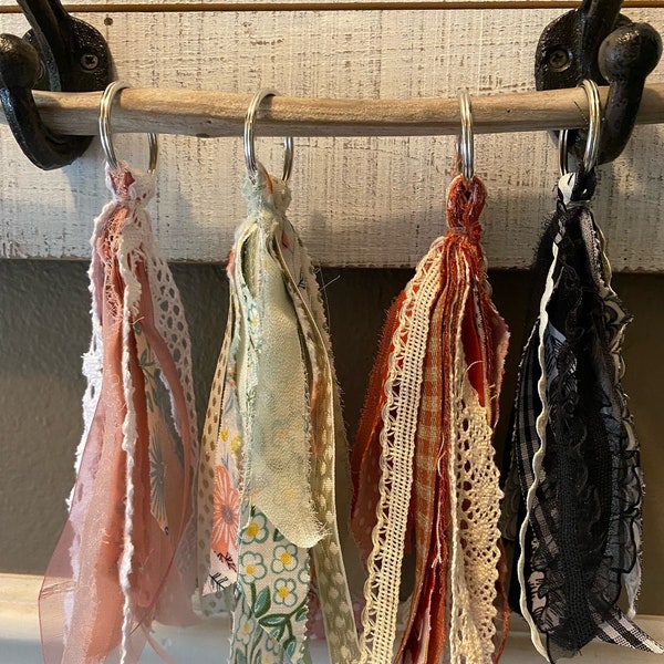 Boho Key Chain | Ribbon Bag Accessory | Backpack Charm | Handmade Tote Accessory | Ribbon Key Chain | Shabby Chic Key Chain