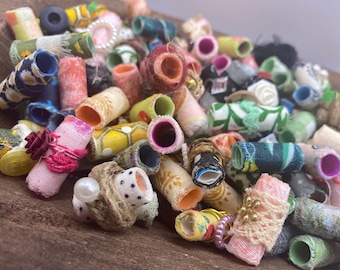 Mixed Lot Fabric Beads | Handmade Fabric Beads | Embellished Fabric Beads | Primitive | Craft Embellishment Beads | Country Craft Add On|