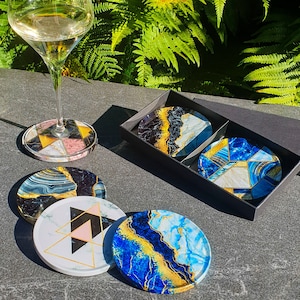 Set of 6 Gold Marble coasters with cardboard box / Tableware / Original gift for her / Home decorations